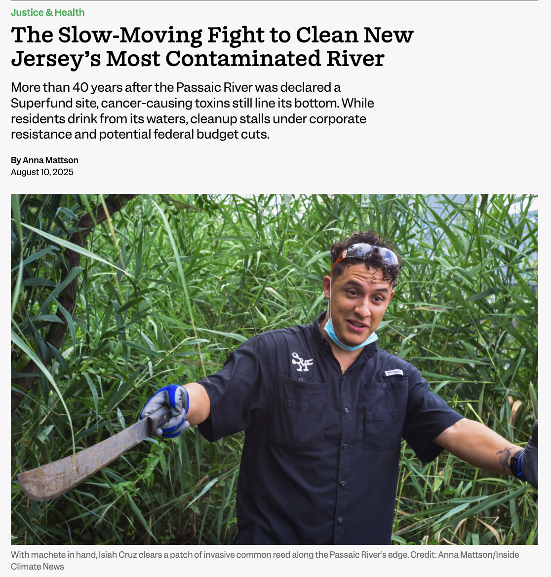 Inside Climate News coverage of Passaic River restoration work